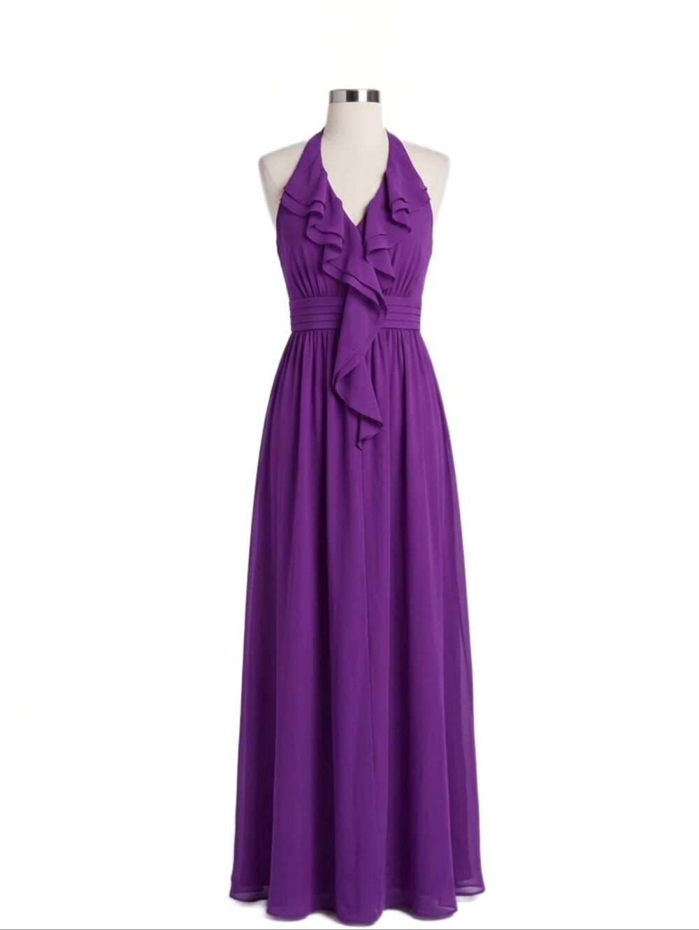BCBGeneration Purple Maxi Halter Sleevless Ruffle Long Dress - Size 0 NWOT